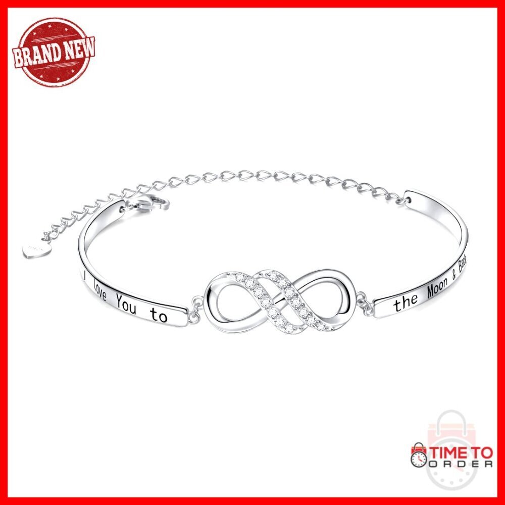 Sterling Silver Infinity Bangle Bracelet Adjustable Inspirational Message